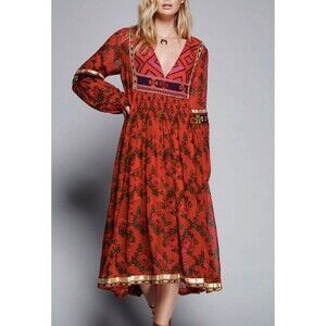 Free People | Dresses | Free People Bold Blooms Embroidered Midi Dress In  Red Womens Size Ml | Poshmark